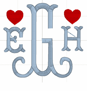 3 Letter with Stacked Heart